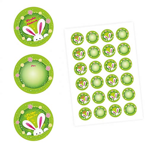 24 Oster Aufkleber grün rund 4 cm Ø - Frohe Ostern Sticker Aufkleber Osterhase Osterei Osternest Geschenk von nikima Schönes für Kinder