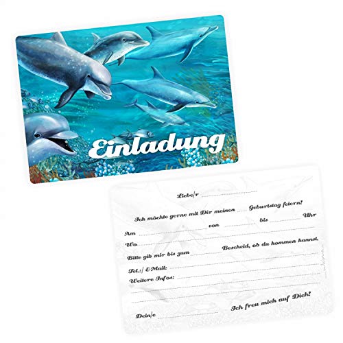 nikima Schönes für Kinder 5 Einladungskarten Delfine mit GLITZER inkl. 5 Briefumschlägen - Kindergeburtstag Mädchen blau Fische Meer von nikima Schönes für Kinder