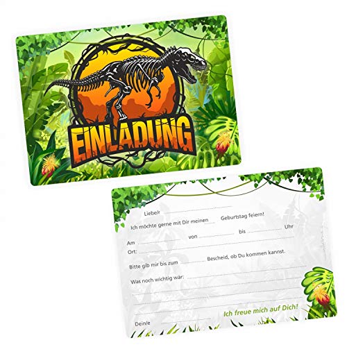 nikima Schönes für Kinder 5 Einladungskarten Dinosaurier T-Rex inkl. 5 transparenten Briefumschlägen - Kindergeburtstag Dino Junge grün gelb von nikima Schönes für Kinder