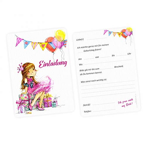 5 Einladungskarten Mädchen Geschenk Luftballons pink inkl. 5 transparenten Briefumschlägen - Kindergeburtstag Teenager pink rosa gelb von nikima Schönes für Kinder