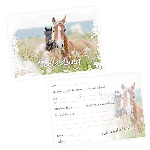 5 Einladungskarten Pferde weiter Rahmen inkl. 5 transparenten Briefumschlägen - Kindergeburtstag Einladung Mädchen von nikima Schönes für Kinder
