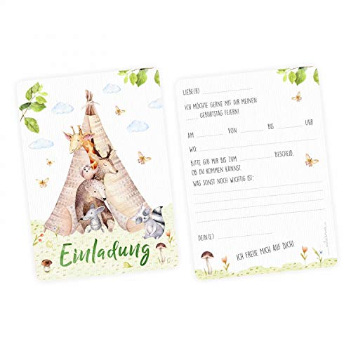 nikima Schönes für Kinder 10 Einladungskarten Tipi Zelt Tierfreunde inkl. 10 transparenten Briefumschlägen - Kindergeburtstag Indianer Junge Tiere Aquarell nikima Schönes für Kinder 10 Einladungskarten Tipi Zelt Tierfreunde inkl. 10 transparenten Briefumschlägen - Kindergeburtstag Indianer Junge Tiere Aquarell von nikima Schönes für Kinder