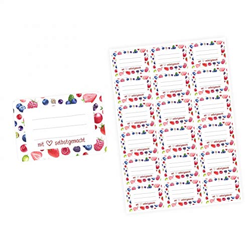72 Blanko Etiketten Früchte - mit Liebe selbstgemacht - 64 x 45 mm - Universaletiketten Haushaltsetiketten Sticker Aufkleber von nikima Schönes für Kinder