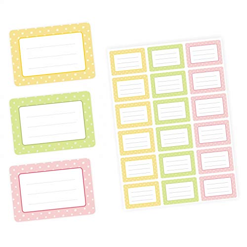 72 Blanko Etiketten Punkte Retro Pastell - gelb grün rosa - 64 x 45 mm - Universaletiketten Haushaltsetiketten Sticker Aufkleber von nikima Schönes für Kinder