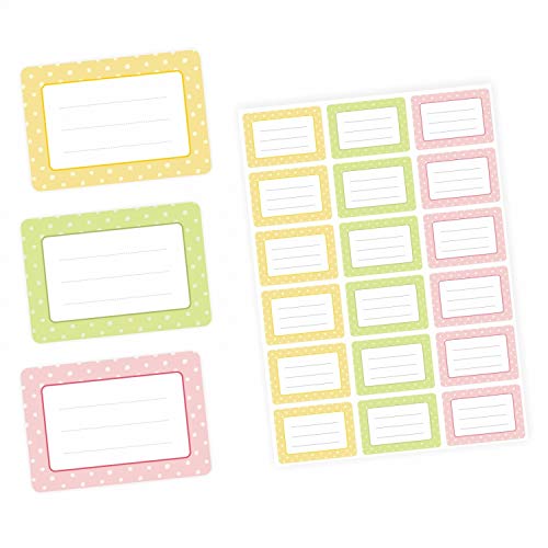 72 Blanko Etiketten Punkte Retro Pastell - gelb grün rosa - 64 x 45 mm - Universaletiketten Haushaltsetiketten Sticker Aufkleber von nikima Schönes für Kinder