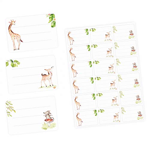 72 Blanko Etiketten Tiere Giraffe Reh und Maus - 64 x 45 mm - Namensetiketten Mädchen von nikima Schönes für Kinder