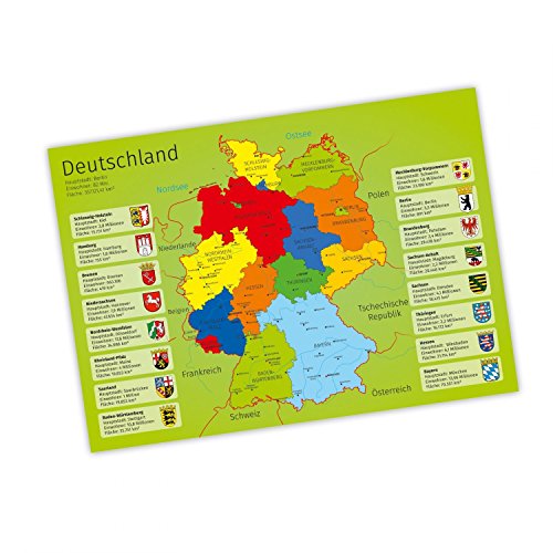 nikima - Kinder Lernposter Deutschland mit Bundesländern - Plakat für Kindergarten Schule Schulanfang Schuleintritt Einschulung Kinderzimmer Deutschlandkarte - Größe DIN A1-841 x 594 mm von nikima Schönes für Kinder