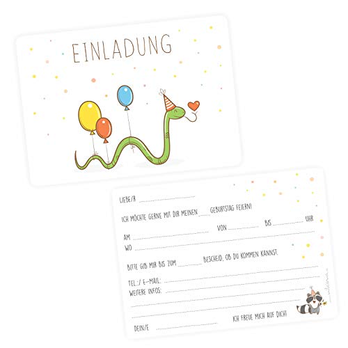 nikima Schönes für Kinder 5 Einladungskarten Happy Snake inkl. 5 Briefumschlägen - Kindergeburtstag Junge Mädhen Geburtstag Einladung Party Punkte Dots Luftballon von nikima Schönes für Kinder