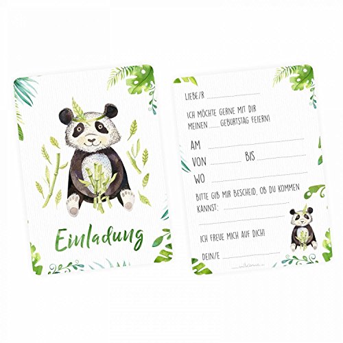 nikima Schönes für Kinder - 5 Einladungskarten Panda Dschungel Grün inkl. 5 Transparenten Briefumschlägen Kinder Geburtstag Mädchen Junge Einladung Feier Aquarell Dschungel Tier … von nikima Schönes für Kinder