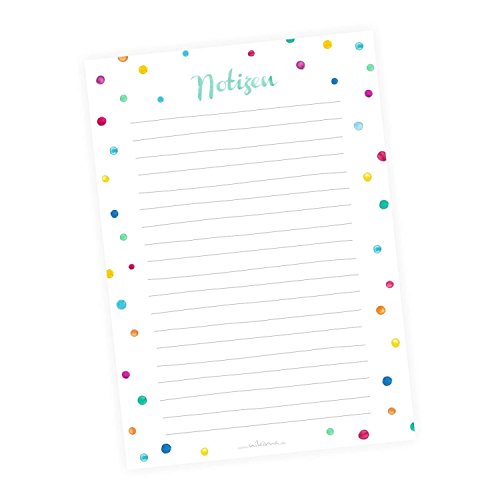 nikima Schönes für Kinder - A5 Notizblock Punkte bunt Aquarell - 50 Blatt liniert to do Liste Einkaufsliste Planer Notizzettel Rezeptblock Merkliste Oganizer von nikima Schönes für Kinder