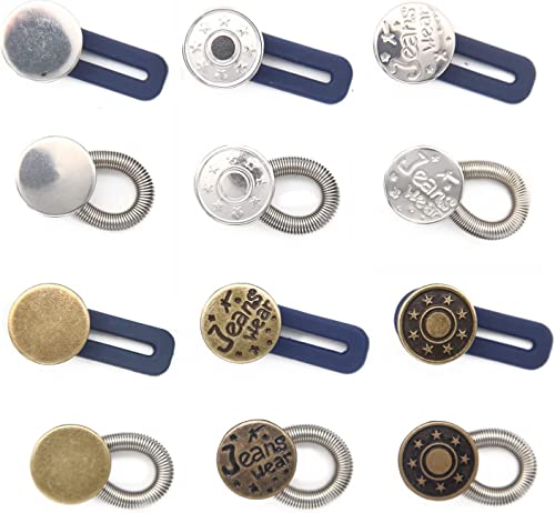 ninegridisland 12 Stück Hosenbunderweiterung Hosenknopf Verlängerung Elastischen Jeans Einziehbarer Knopf Metall Knopfverlängerung für Hosen Ohne Nähen Hosenerweiterung knöpfe, 17mm, Bronze_05 von ninegridisland