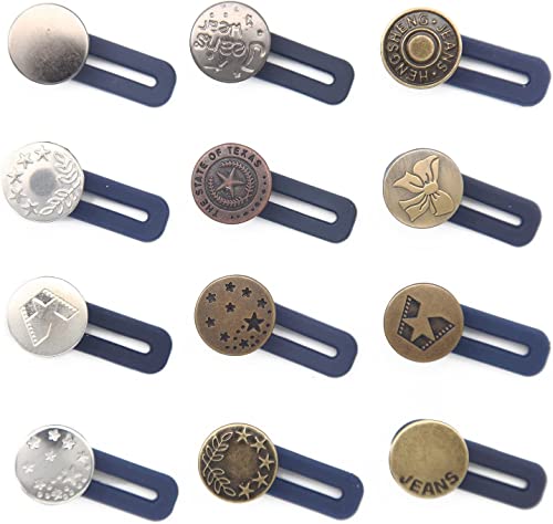 ninegridisland 12 Stück Hosenbunderweiterung Hosenknopf Verlängerung Elastischen Jeans Einziehbarer Knopf Metall Knopfverlängerung für Hosen Ohne Nähen Hosenerweiterung knöpfe, 17mm, Bronze_02 von ninegridisland