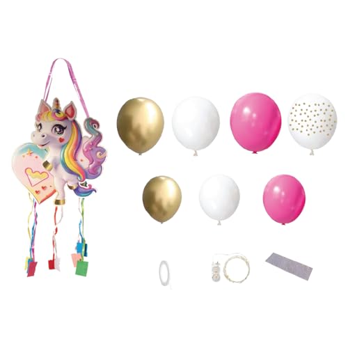 Piñata Einhorn Geburtstag + Partyset Einhorn 43,2 cm x 47,6 cm mit Girlande und Luftballons (42 Stück ohne Licht, 6) von ninor home