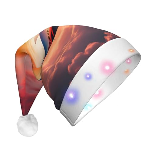 njkhbolk Weihnachtsmütze mit Flugzeug-Sonnenuntergängen, Himmel-Druck, bunte LED-Weihnachtsmütze, Uni von njkhbolk