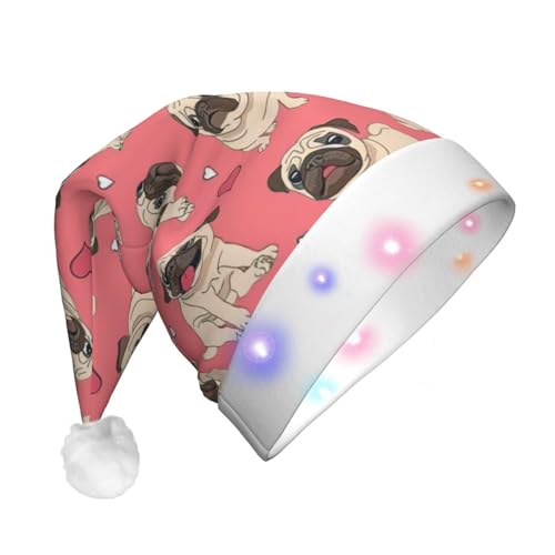 njkhbolk Weihnachtsmütze mit Mops-Aufdruck, bunte LED-Weihnachtsmütze, uni njkhbolk Weihnachtsmütze mit Mops-Aufdruck, bunte LED-Weihnachtsmütze, uni von njkhbolk