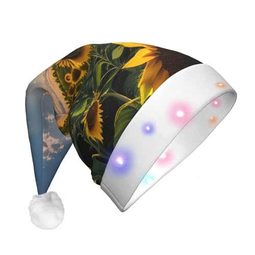 njkhbolk Weihnachtsmütze mit Sonnenblumen- und Sonnenlicht-Druck, bunte LED-Weihnachtsmütze, Uni njkhbolk Weihnachtsmütze mit Sonnenblumen- und Sonnenlicht-Druck, bunte LED-Weihnachtsmütze, Uni von njkhbolk