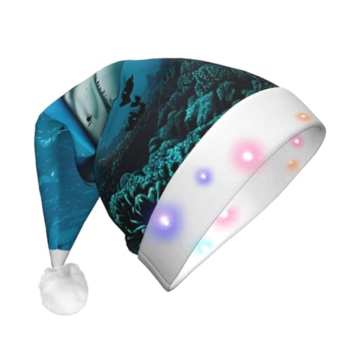 njkhbolk Weihnachtsmütze mit blauem Hai-Druck, bunte LED-Weihnachtsmütze, uni njkhbolk Weihnachtsmütze mit blauem Hai-Druck, bunte LED-Weihnachtsmütze, uni von njkhbolk