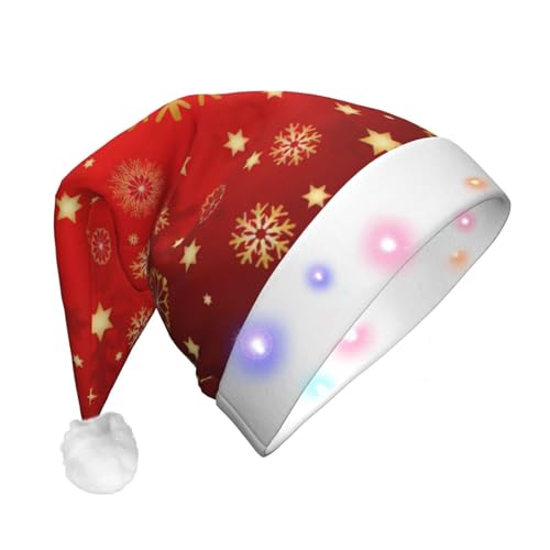 njkhbolk Weihnachtsmütze mit rotem Hintergrund, goldener Schnee-Druck, bunte LED-Weihnachtsmütze, Uni von njkhbolk