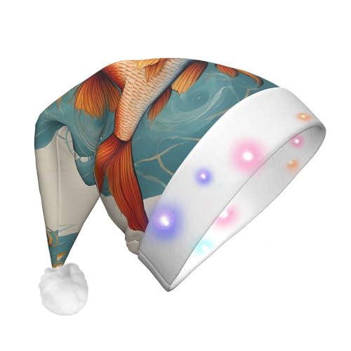 njkhbolk Weihnachtsmütze mit schönem Fischdruck, bunte LED-Weihnachtsmütze, uni von njkhbolk