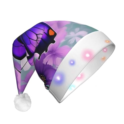 njkhbolk Weihnachtsmütze mit violettem Schmetterlings-Aufdruck, bunte LED-Weihnachtsmütze, uni njkhbolk Weihnachtsmütze mit violettem Schmetterlings-Aufdruck, bunte LED-Weihnachtsmütze, uni von njkhbolk