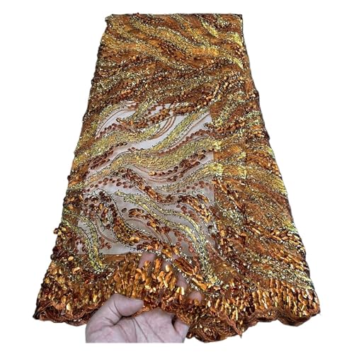 Afrikanische Spitze Stoff Pailletten Stickerei Gold Party Kleider Mesh Stoffe For Frauen Tüll Design Nähen 5 Yards Tuch(16) von nmbhus