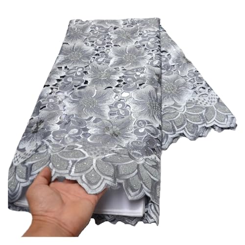 Afrikanischer Spitzenstoff Mit Steinen, Weiße Spitze, Stickerei, Schweizer Voile-Spitze For Hochzeitskleidung, 5 Yard(Z90606) von nmbhus