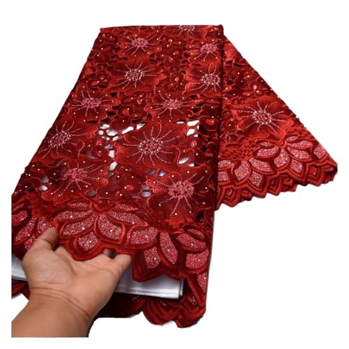 Afrikanischer Spitzenstoff Mit Steinen, Weiße Spitze, Stickerei, Schweizer Voile-Spitze For Hochzeitskleidung, 5 Yard(Z90607) von nmbhus