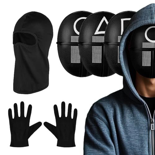 nnOuOnn Koreanische Spielmasken, geometrisches Design, Dreieck, quadratisch, Kreis, Kostüm, Soldat, Schutzmaske mit Handschuhen und Gesichtsabdeckung für Fans, Cosplay, Themenparty-Requisiten und nnOuOnn Koreanische Spielmasken, geometrisches Design, Dreieck, quadratisch, Kreis, Kostüm, Soldat, Schutzmaske mit Handschuhen und Gesichtsabdeckung für Fans, Cosplay, Themenparty-Requisiten und von nnOuOnn