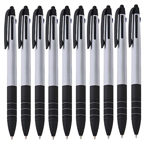 10er Set Dreifach Kugelschreiber drei Farben Blau Rot und Schwarz und Touchpen Eingabestift 4in1 Schreibgerät von notrash2003® (Silber) von noTrash2003