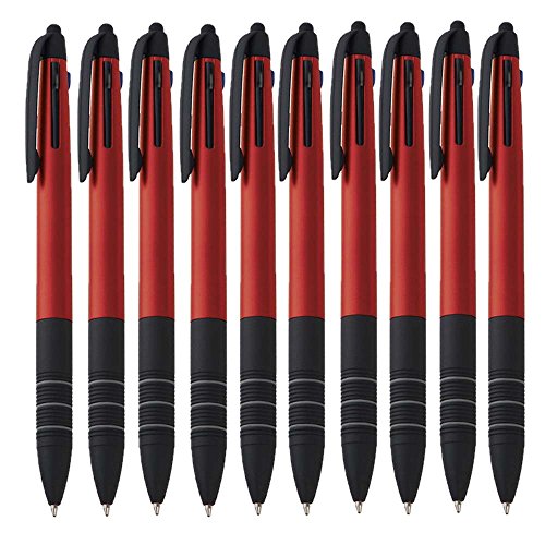 10er Set Dreifach Kugelschreiber drei Farben Blau Rot und Schwarz und Touchpen Eingabestift4in1 Schreibgerät von notrash2003® (Rot) von noTrash2003