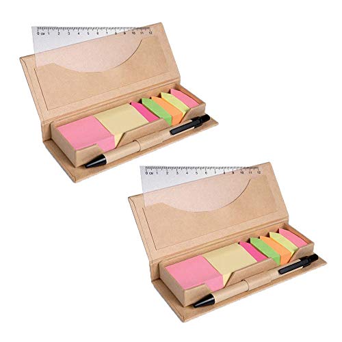 2er Set Notizzettelbox mit selbstklebenden Notizzetteln in versch. Farben, Lineal u. Kugelschreiber von notrash2003 von noTrash2003