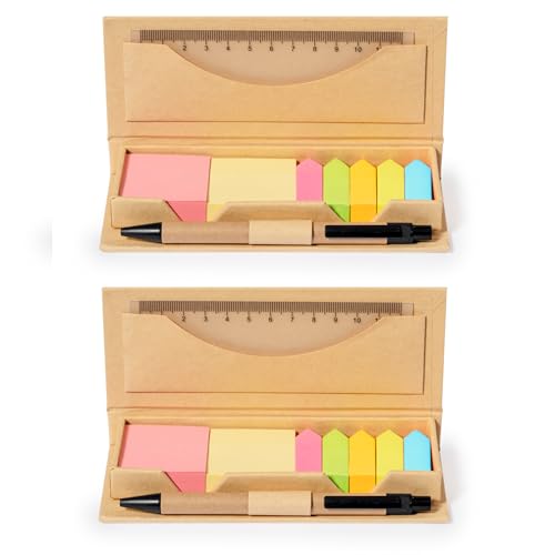2er Set Notizzettelbox mit selbstklebenden Notizzetteln in versch. Farben, Lineal u. Kugelschreiber von notrash2003 von noTrash2003