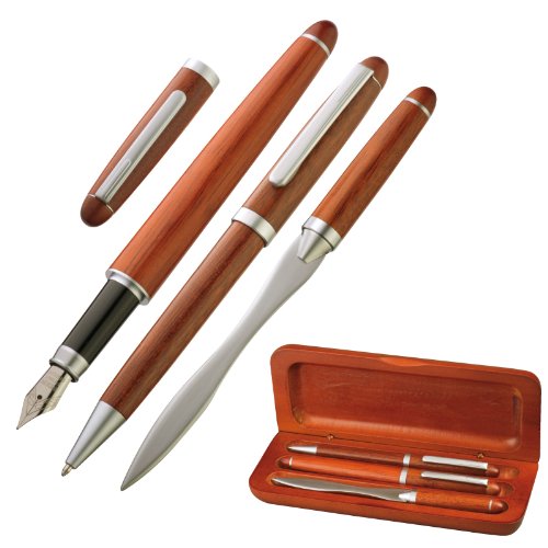3-teiliges Holzschreibset bestehend aus Kugelschreiber, Füllfederhalter und Brieföffner in edler Holzoptik von notrash2003 von noTrash2003
