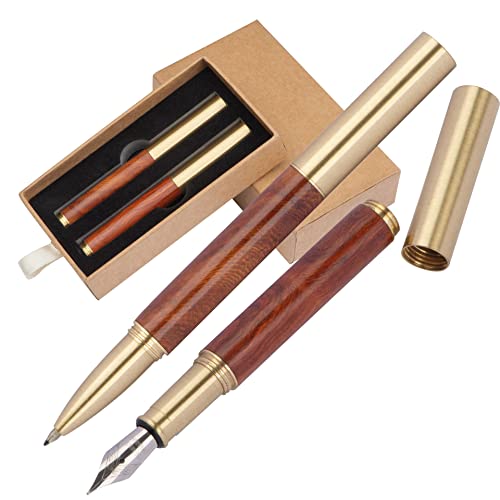 Aussergewöhnliches Hochwertiges Mini Schreibset mit Tintenroller - Rollerball und Füllfederhalter aus Messing und Holz zum Zusammenschrauben im Geschenketui von noTrash2003