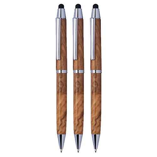 Holz-Kugelschreiber aus Olivenholz mit Touchfunktion, blauschreibende Mine, versch. Set-Größen von notrash2003 (3er Set) von noTrash2003