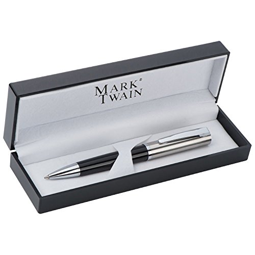 Mark Twain Schwerer Metall-Kugelschreiber mit Drehmechanik in Silber und schwarz inkl. schwarzem Etui Drehkugelschreiber Geschenkidee von notrash2003 von noTrash2003