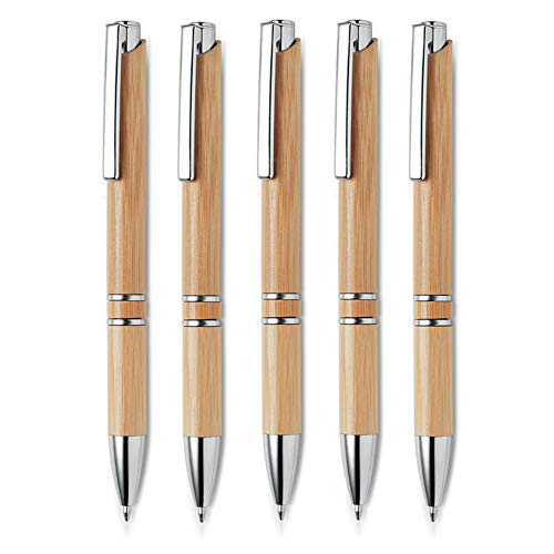 noTrash2003 Premium Kugelschreiber Sets versch. Mengen, aus hochwertiges Bambus Holz, perfekt für den Büroalltag als stylisches Schreibgerät, blauschreibende Mine (5er) von noTrash2003