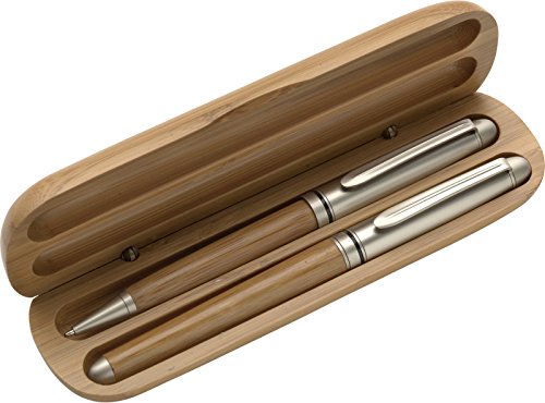 notrash2003 Schreibset Dreh-Kugelschreiber Rollerball Tintenroller Stiftset Bambus im hochwertigen Holz Geschenk Etui von noTrash2003