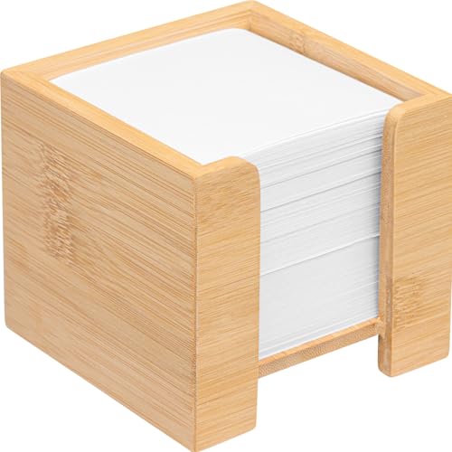 Zettelbox Bambus, nachhaltiger Zettelkasten Holz, Notizzettel Halter, 900 Blatt holzfreies Papier 70g/qm, H x B x T: 11,5 x 11,5 x 10,7 cm, natur, Sparsets von 1 bis 5 Stück erhältlich (1) von noTrash2003