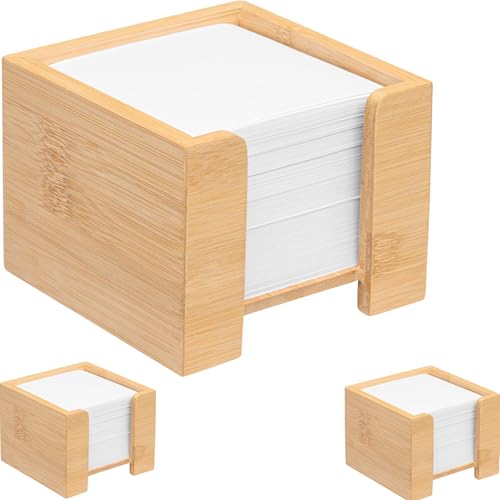 Zettelbox Bambus, nachhaltiger Zettelkasten Holz, Notizzettel Halter, 900 Blatt holzfreies Papier 70g/qm, H x B x T: 11,5 x 11,5 x 10,7 cm, natur, Sparsets von 1 bis 5 Stück erhältlich (3) von noTrash2003