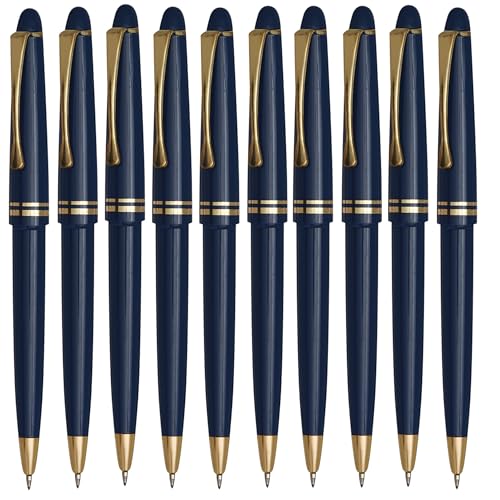 noTrash2003 10 Stück Klassischer Kugelschreiber im Vintage Style mit goldfarbenen Applikationen, Grossraummine, Blauschreibend in den Farben Weinrot, Schwarz, Navy (Dunkelblau) von noTrash2003