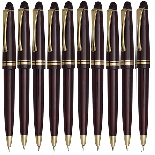 noTrash2003 10 Stück Klassischer Kugelschreiber im Vintage Style mit goldfarbenen Applikationen, Grossraummine, Blauschreibend in den Farben Weinrot, Schwarz, Navy (Weinrot) von noTrash2003