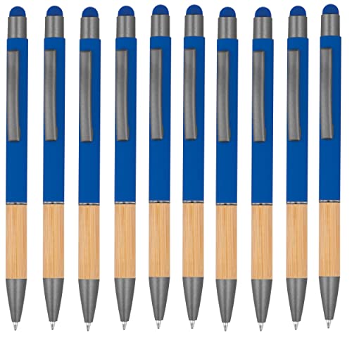 noTrash2003 10 ergonomische Kugelschreiber mit Metallspitze und Bambus Griffzone und Touchfunktion 10 Farben Druckkugelschreiber Mehrfarbig blauschreibend (Royal) von noTrash2003