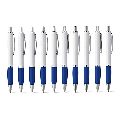 noTrash2003 10er Set Kugelschreiber mit Druckmechanik – zweifarbiges Design – Weißer Schaft mit farbigem Griff – Metallclip & Chromdetails – wiederverwendbar – Blaue Tinte – Werbekugelschreiber Set von noTrash2003