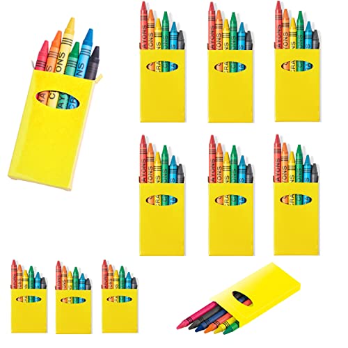 noTrash2003 10er Sets mit je 6 farbigen Wachsmalstiften Wachsmalkreide in bunter Kartonverpackung als Party Mitgebsel auch für Restaurants oder Hotels im nachhaltigen Papp Etui (Gelb) von noTrash2003