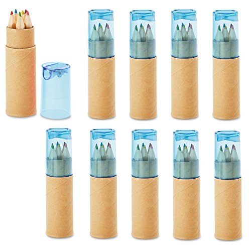 noTrash2003 12 Sets mit je 6 Buntstiften Kinder Mini Buntstifte Zertifiziert nach EN71-1, -2 und -9 Geburtstag Mitgebsel Anspitzer (Blau) von noTrash2003