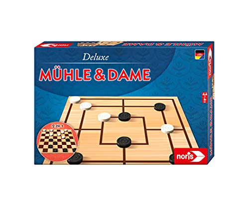 noris 606108012 - Deluxe Mühle und Dame, der beliebte Spieleklassiker mit doppelseitigem Spielplan und Holzfiguren, ab 6 Jahren von Noris