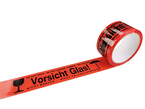 Paketklebeband Klebeband VORSICHT GLAS! je Rolle 66m Packband Paketband Kleberolle Vorsicht Glas mehrsprachig (eine Rolle, Vorsicht Glas) von norrun