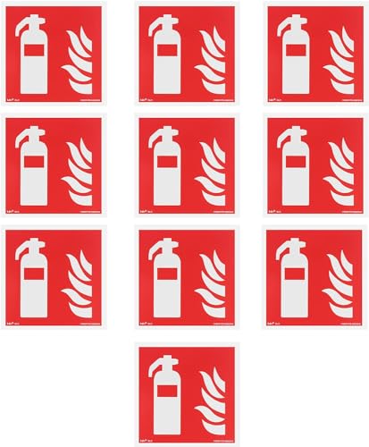 notlok Safety Work - 10x Feuerlöscher Schild [ 15 x 15 cm ] | Nachleuchtende Kunststoffplatte + Aufkleber für einfache Montage | DIN EN ISO 7010 | Schild Feuerlöscher co2, Löscher Piktogramm von notlok Safety Work