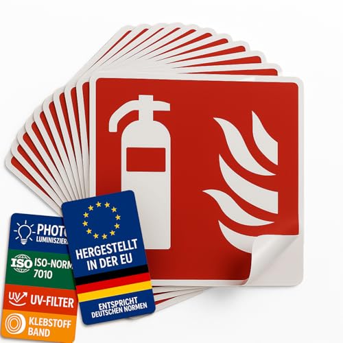 notlok Safety Work - 10x Feuerlöscher Schild [ 10 x 10 cm ] | Aufkleber Schild - einfache Montage | DIN EN ISO 7010 | Schild Feuerlöscher co2, Löscher Piktogramm von notlok Safety Work